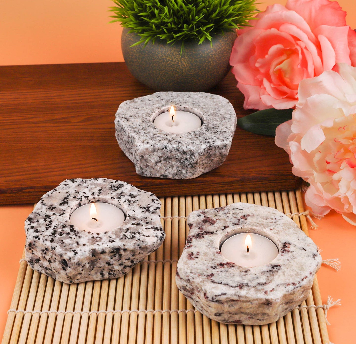 Natural Edge Granite Tea Light Candle Holder