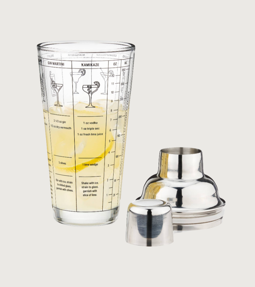 7-Cocktail Recipe Stainless Steel & Glass Shaker