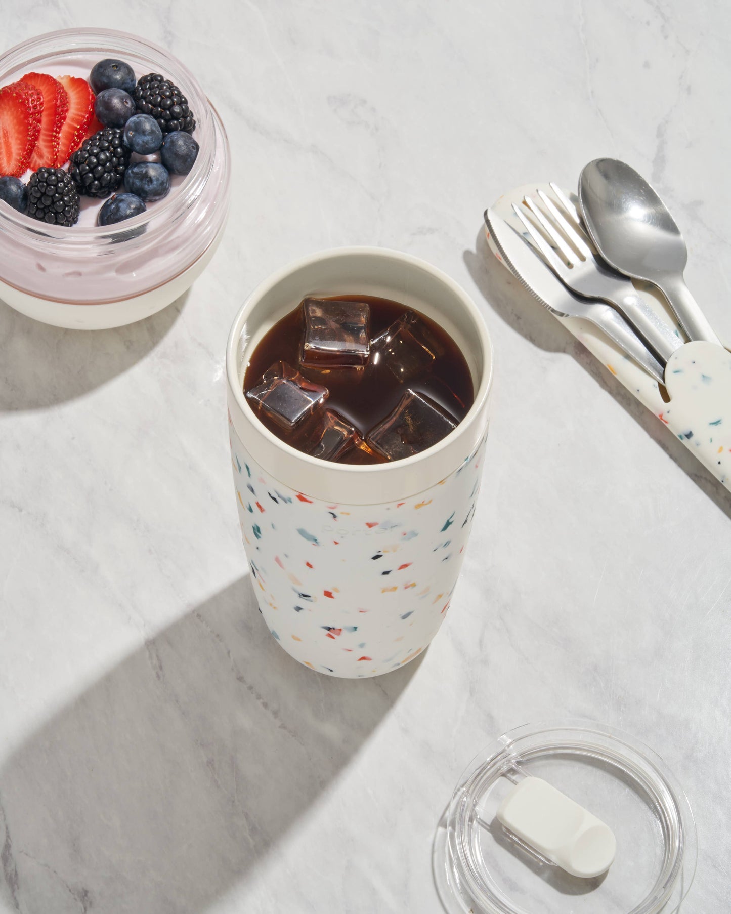 Insulated Ceramic Stainless Steel Coffee & Drink Tumbler: Terrazzo Cream