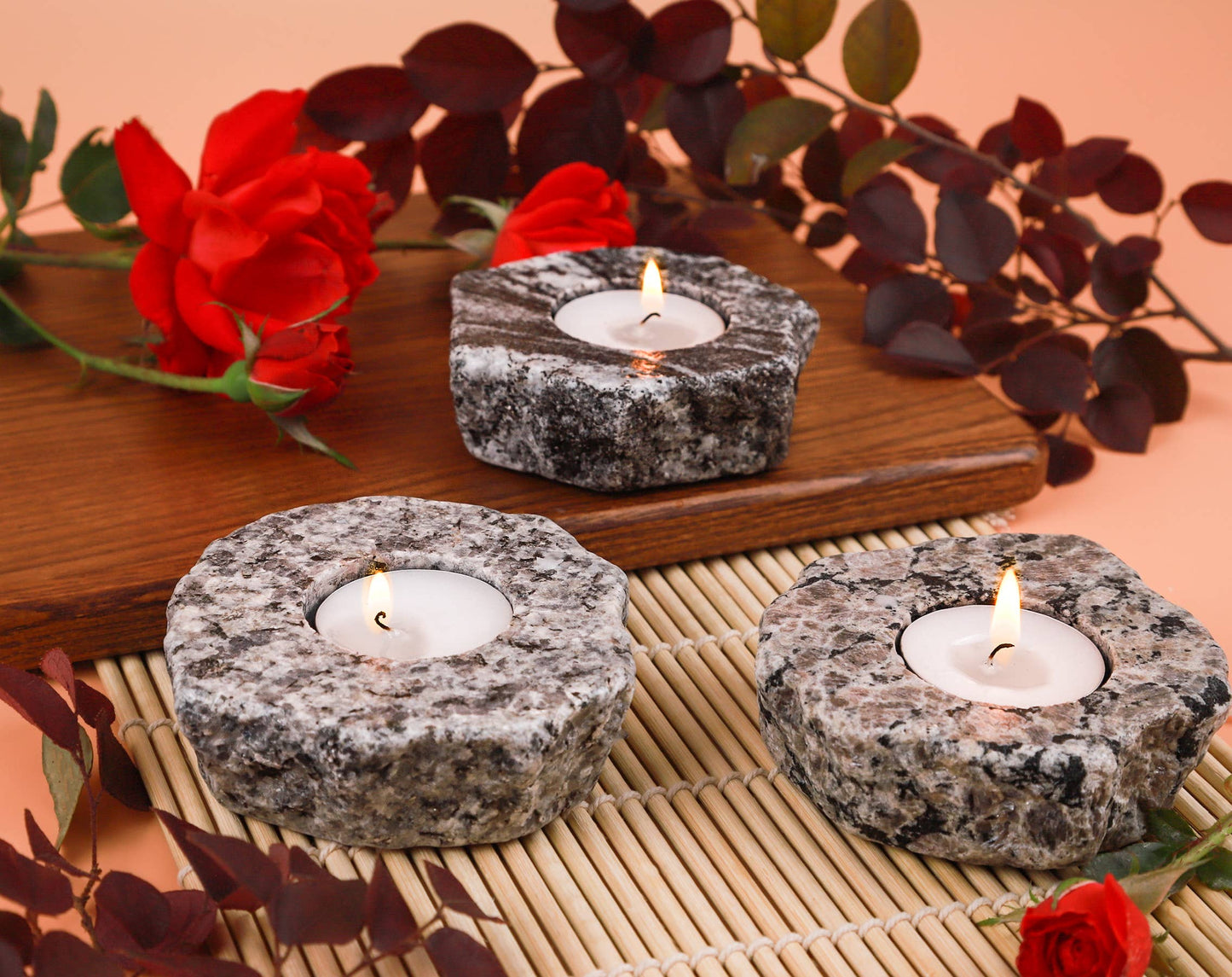 Natural Edge Granite Tea Light Candle Holder