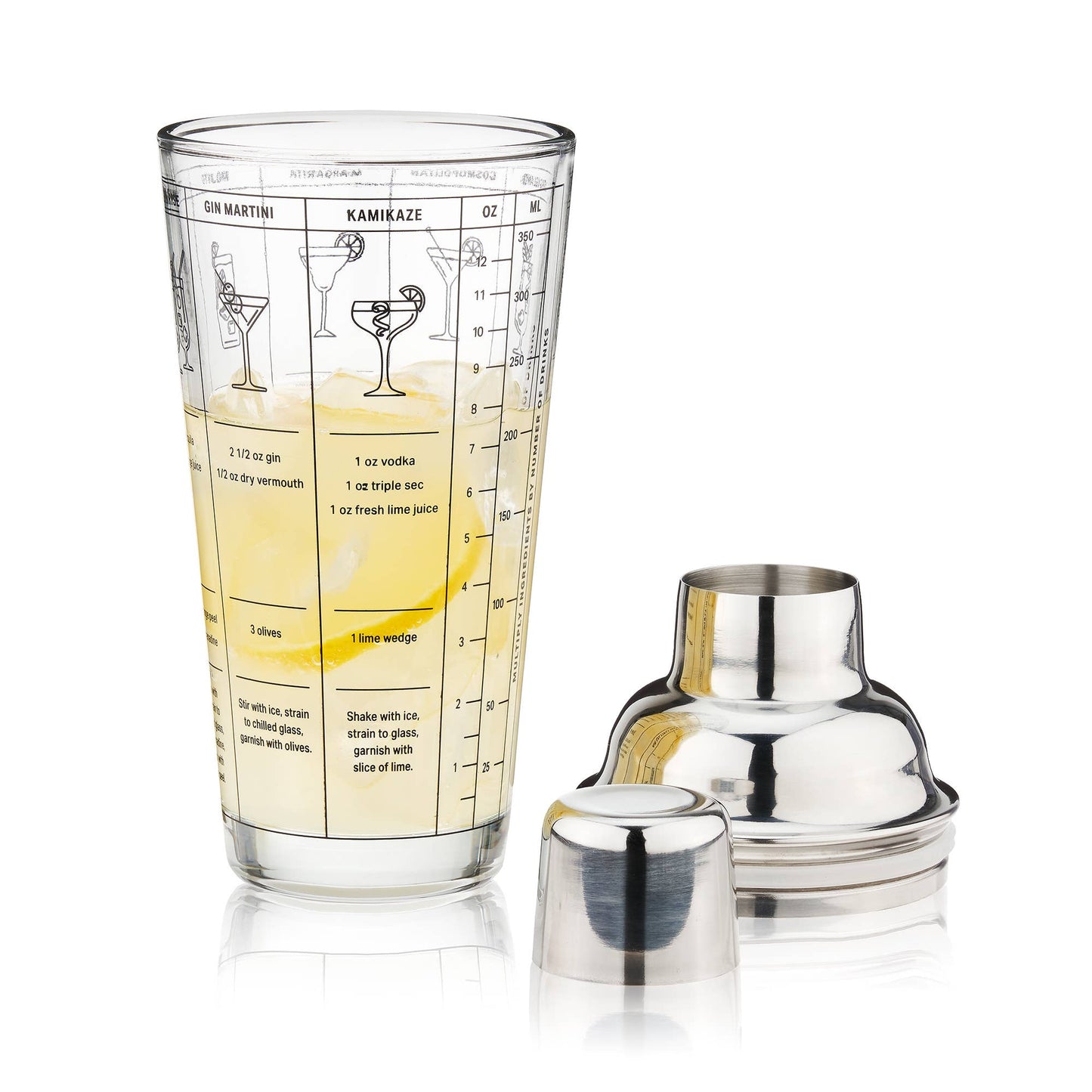 7-Cocktail Recipe Stainless Steel & Glass Shaker