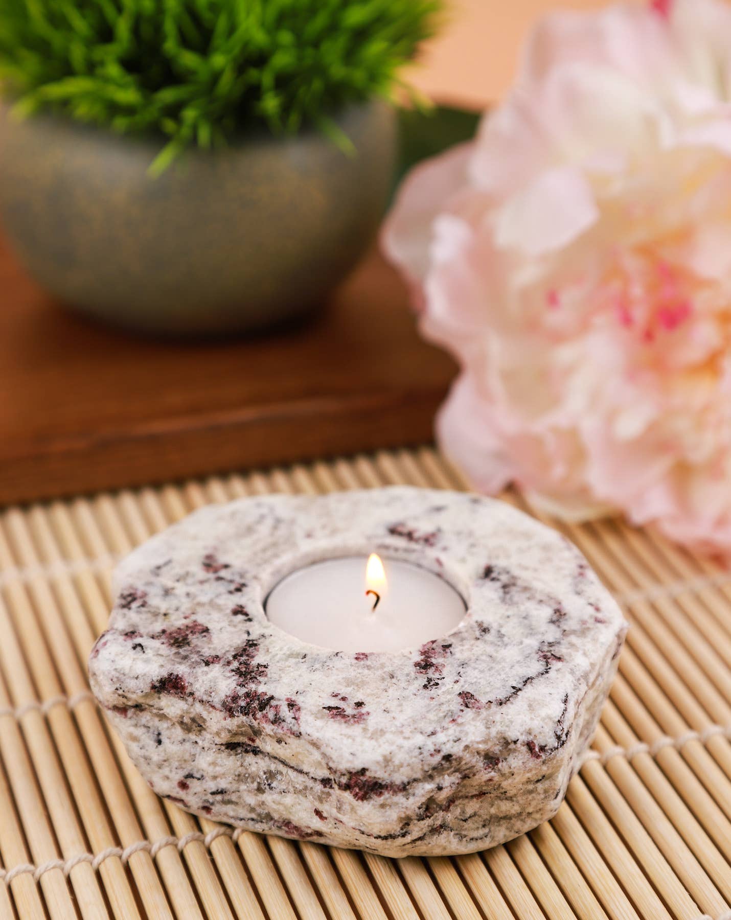 Natural Edge Granite Tea Light Candle Holder