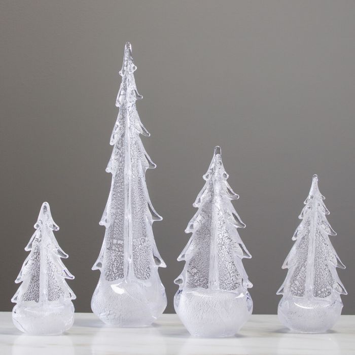 Silver Leaf Evergreen Glass Trees