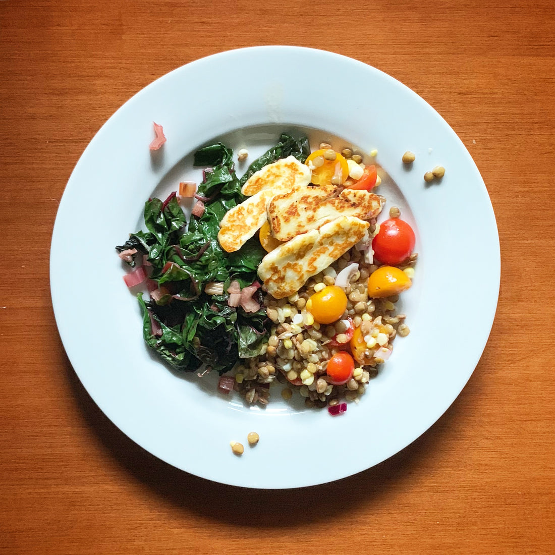 Sweet Corn and Lentil Salad with Grilled Halloumi