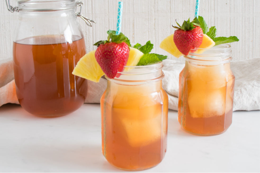 Iced Tea with Strawberry-Pineapple Shrub