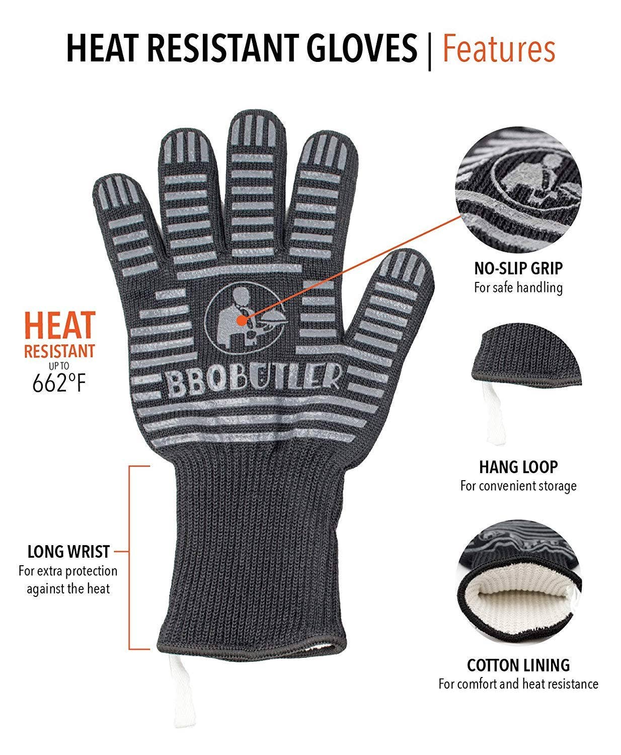 Heat Resistant Black Fabric Gloves - Single