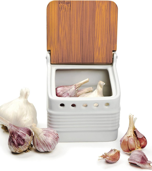 White Stoneware Garlic Keeper