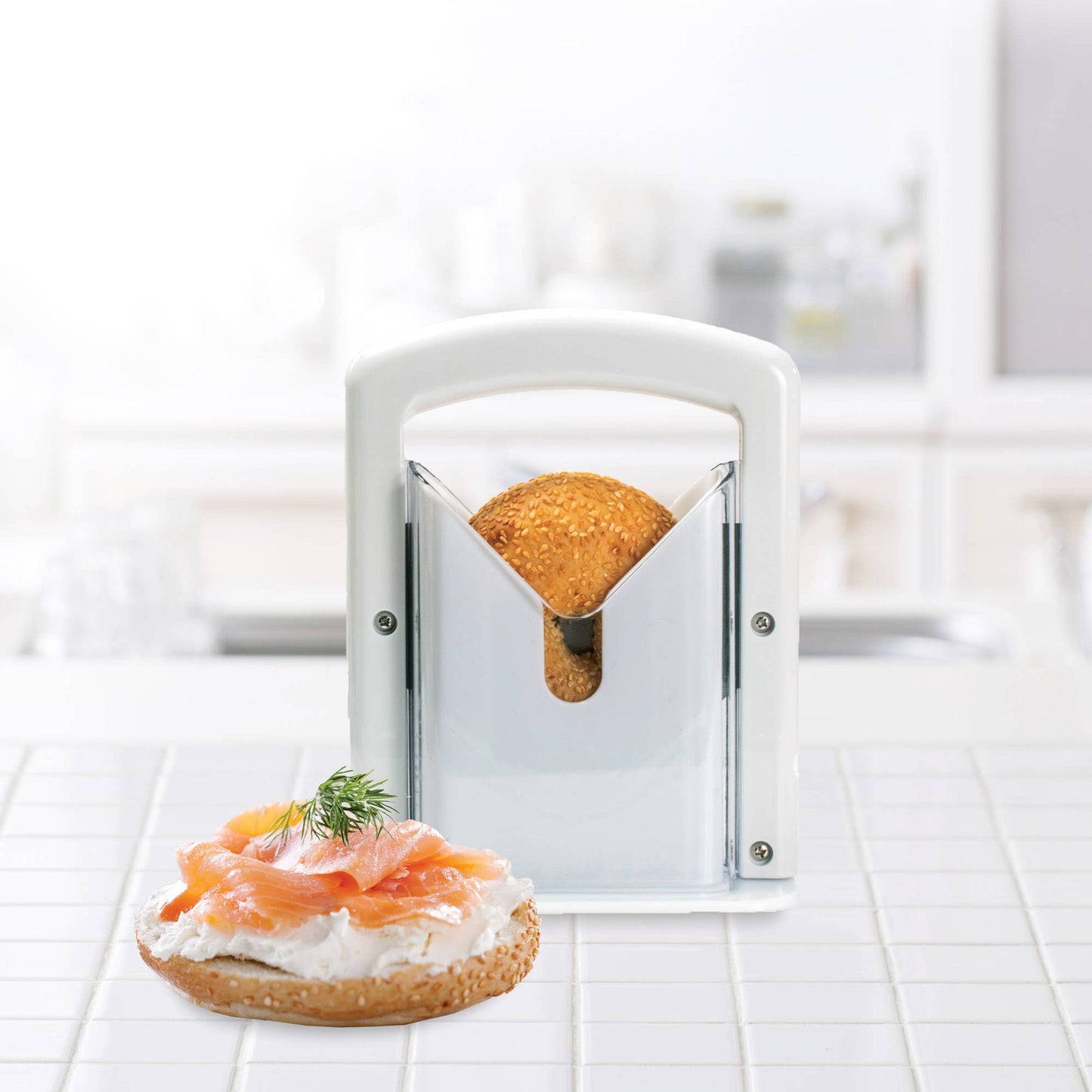 HIC Kitchen Safe Grip Bagel Slicer, Guillotine-Style