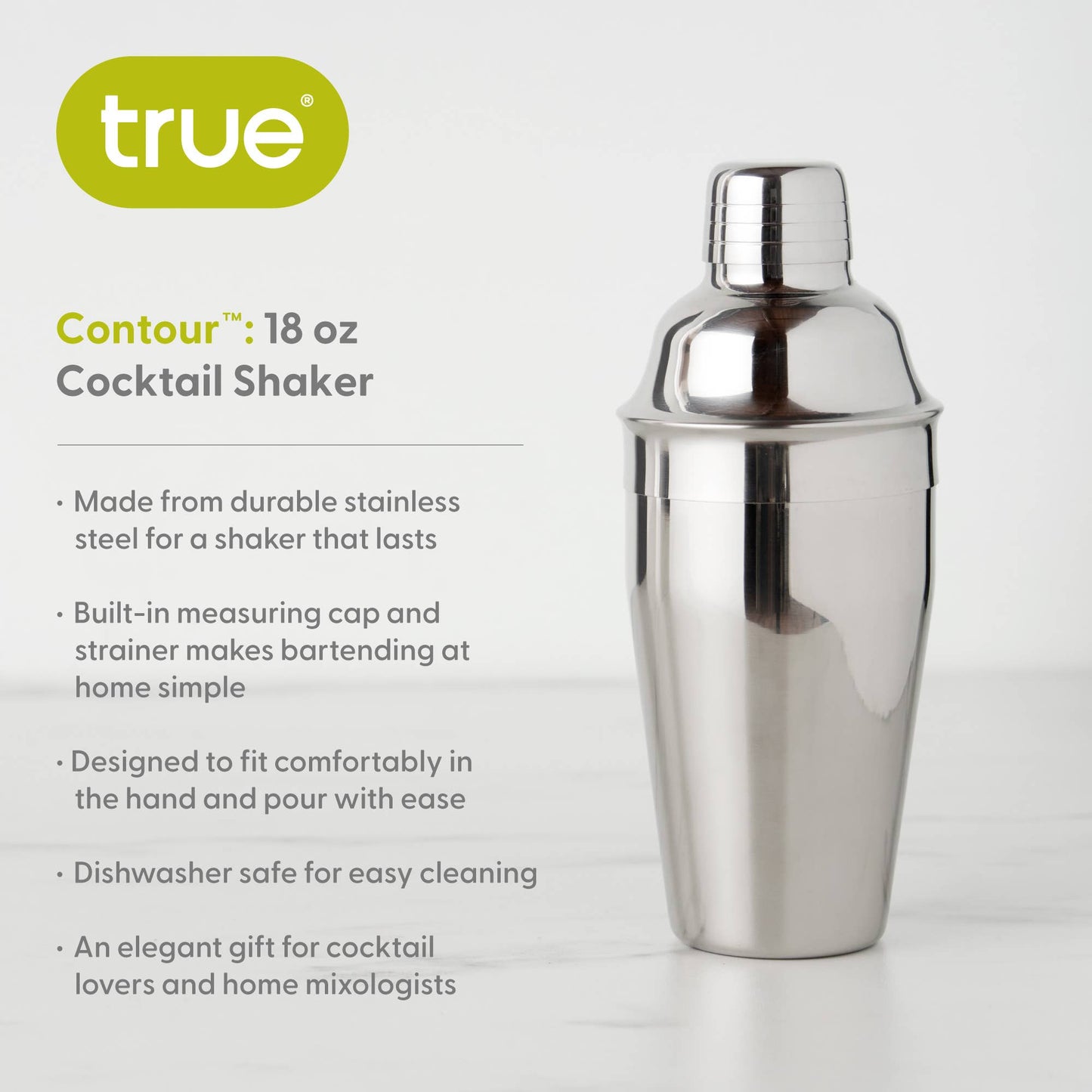 Contour™ Stainless Steel Cocktail Shaker - ASSORTED SIZES: 8.5 oz