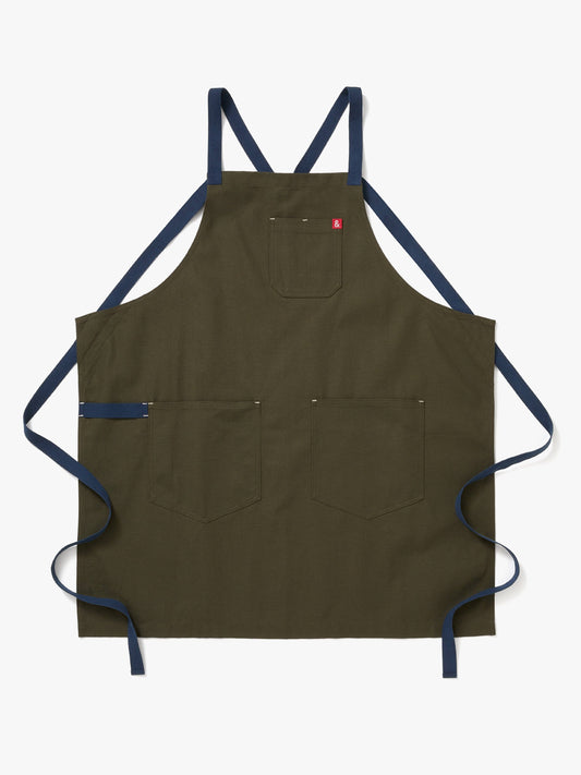 The All Day Crossback Apron - Olive Green/ Navy