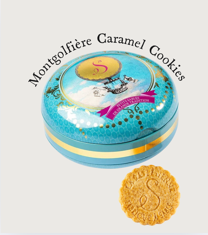 "Montgolfière" Caramel Shortbread Cookies Round Metal Tin