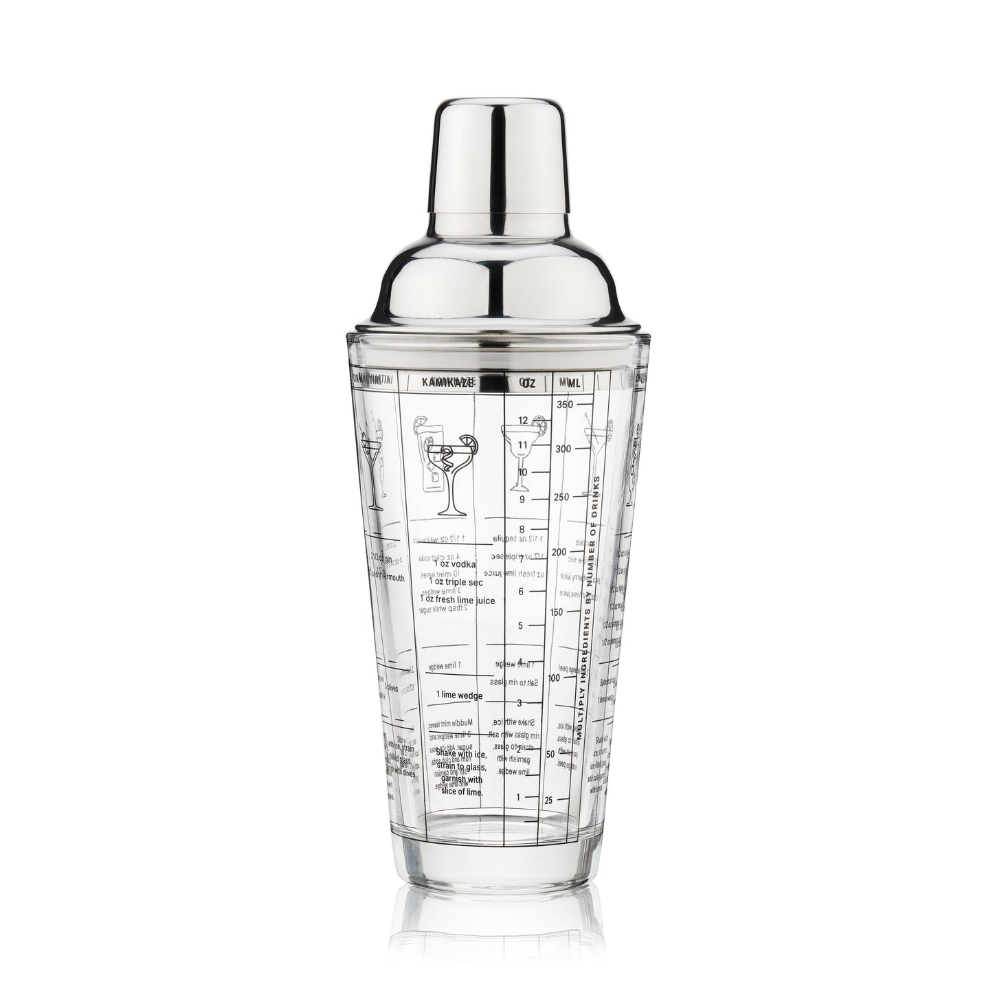7-Cocktail Recipe Stainless Steel & Glass Shaker